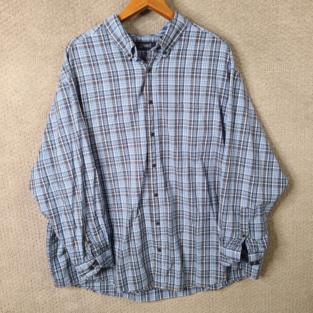 Roundtree & Yorke Shirt Men 3XB Blue Plaid Button Down Casual Long Sleeve Cotton